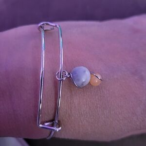 Elegant Silver Bracelet with Marble and Peach Accents